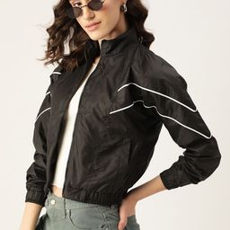 Dressberry Women Black Solid Extended Sleeves Bomber Jacket-image-93