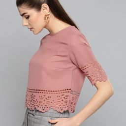 Harpa Women Rose Solid Cut-Out Crop Top-32