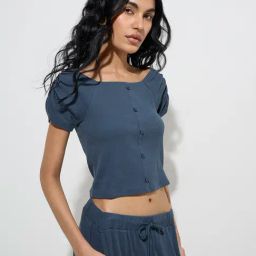Superstar by Westside Dark Grey Ribbed Cotton Top-2