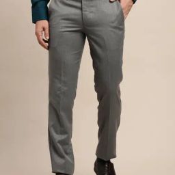 Turtle Grey Slim Fit Self Design Trousers-image-81