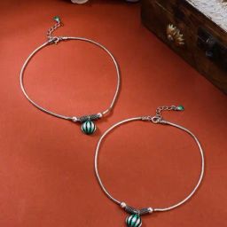 Kicky and Perky 925 Sterling Silver Green and Black Enamel Pair Anklet-image-42