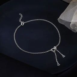 Kicky & Perky 925 Sterling Silver Rhodium-Plated Heart Charm Chain Anklet for Women-image-1