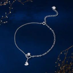 Kicky and Perky 925 Sterling Silver Anklet With Centered Heart Charm-image-1