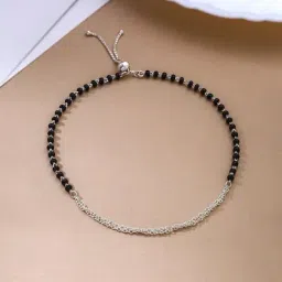 Kicky & Perky 925 Sterling Silver Black Onyx Bead Anklet for Women-image-50