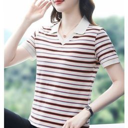 Outzidr Women Striped Polo Collar T-shirt-picture-40