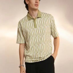 Campus Sutra Green Regular Fit Printed Polo T-Shirt-image-5