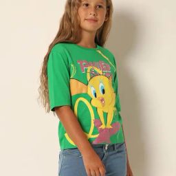 VERO MODA GIRL Green Cotton Printed T-Shirt-image-60