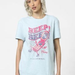 Only Light Blue Cotton Printed T-Shirt-picture-3