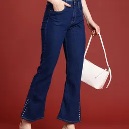 all about you Women Slim Fit Bootcut High-Rise Stretchable Jeans With Studded Slit Detail-image-56
