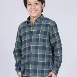Cantabil Boys Green Cotton Regular Fit Chequered Shirt-picture-40