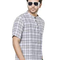 Authentics Men Checked Thread Work Pathani Kurta image 3