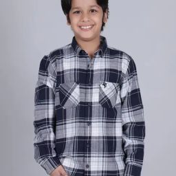 Cantabil Boys Navy Cotton Regular Fit Chequered Shirt-image-60