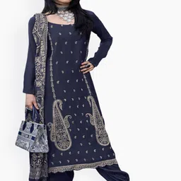DRAVINAM Trends Paisley Embroidered Embellished Pashmina Unstitched Dress Material-image-98