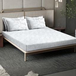 KLOTTHE Off White Floral Cotton 400 TC King Bedsheet with 4 Pillow Covers-picture-6