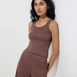 Superstar by Westside Dark Brown Ribbed Cotton-Blend Tank Top-image-97