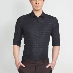 Arrow Black Cotton Slim Fit Striped Shirt-picture-20