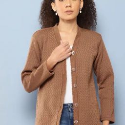 Aarika Brown Woolen Solid Long Sleeves Cardigan-image-83