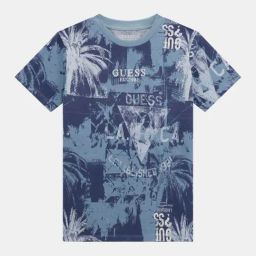 Guess Kids Blue Paradise Palms Printed Regular Fit T-Shirt-image-81