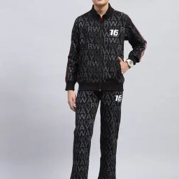 Monte Carlo Boys Black Printed Mock Neck Cotton Blend Tracksuit-image-11