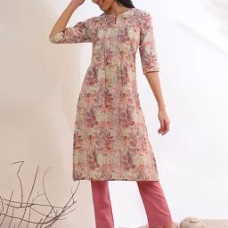 Aurelia Pink Cotton Blend Floral Kurta-34
