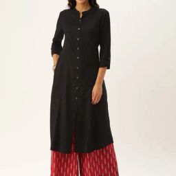 Amukti Black Rayon Solid Three-Quarter Sleeves Kurta-image-73