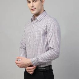 Hancock Grey & Purple Slim Fit Checked Shirt-image-3
