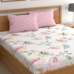 CHHAVI INDIA Pink Floral Printed 210TC Microfiber King Bedsheet Set 2.75 cm X 2.50 cm-image-13
