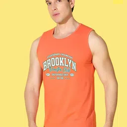 WOOSTRO Pack Of 2 Printed Combed Cotton Gym Vests -VWS26(BKLN ORANGE)(ENJOY YELLOW)-image-73