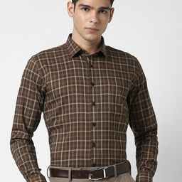 Van Heusen Windowpane Checks Spread Collar Slim Fit Formal Shirt-image-27