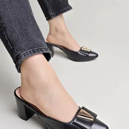 Shoetopia Women Black Solid Block Mules-42