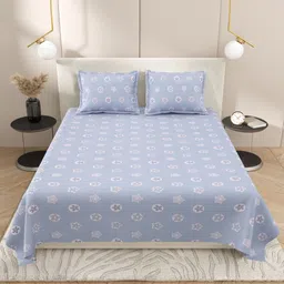 DREAM WEAVERZ Blue & White Floral 220 TC King Bedsheet with 2 Pillow Covers-image-23