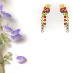 P.C. Chandra Jewellers 14k Gold Unique Bird-shaped Embedded Multi-colour Stones Dangler Earrings-image-27