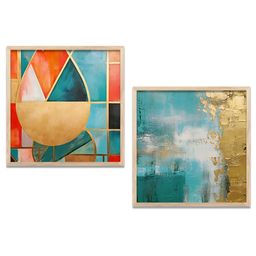 Kotart Blue & Gold-Toned 2 Pieces Modern Wooden Square Wall Arts-picture-9