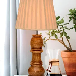 Homesake White Textured Wood Industrial Frusturical Shaped Table Lamp-58