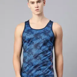 ALCIS Navy Dry Tech Slim Fit Printed Sleeveless Sports T-Shirt-image-29