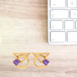 P.C. Chandra Jewellers 14k Gold Unique Geometrical Violet Stones Stud Earrings-image-68