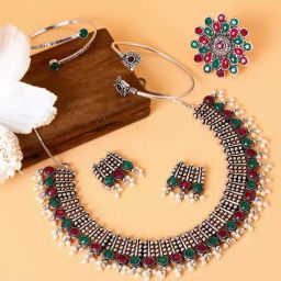 Teejh Pitara Collection Naisha Multi Colored Oxidized Jewellery Set-image-9