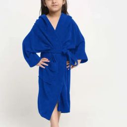 Creeva Melodious Turkish Blue Micro Terry 260 GSM Quick Dry Kids Bathrobe 8-9 Yrs With Front Pocket-1