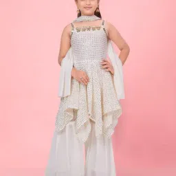 Aarika Kids Cream Embellished Kurti, Sharara with Dupatta-image-23