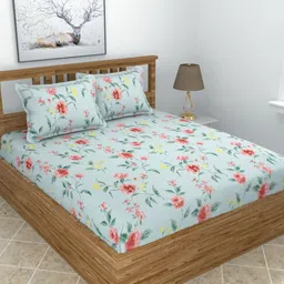 MORADO Green & Pink Floral Printed Cotton 210 TC King Bedsheet Set- 2.74 m x 2.74-image-56