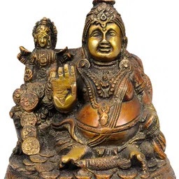 Exotic India Brown & Gold Toned Lord Kubera And Goddess Lakshmi Brass Idol Showpiece-15