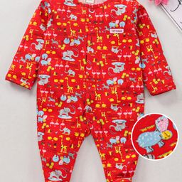 ToffyHouse Full Sleeves Sleep Suit Animals Print - Red-picture-33