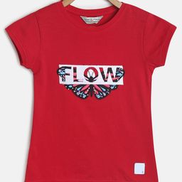 Tales & Stories Half Sleeves Butterfly Printed T-Shirt  - Red-picture-18