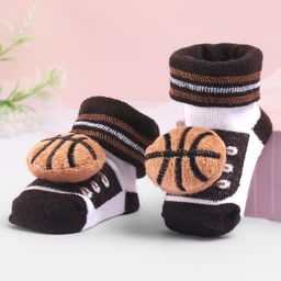 Cute Walk by Babyhug Sock Shoes With Ball Applique - Brown-image-7