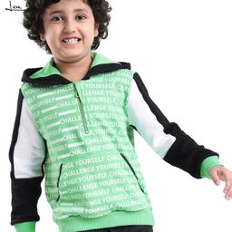 Arias Cotton Brushed Terry Full Sleeves Hooded Sweatshirt With Text Print - Green-image-65