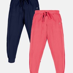 Kiddopanti Pack Of 2 Unisex Solid Track Pants - Navy Blue & Coral-image-75