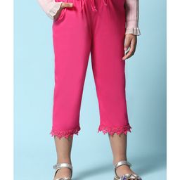 BIBA Solid Lace Embellished Hem Capri Pant  - Pink-picture-12