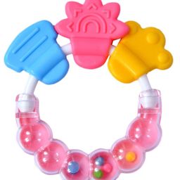 Fantasy India Round Shape BPA Free Silicone Bell Teether Ring - Pink-picture-10