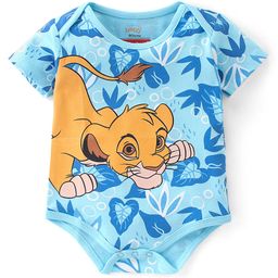 Babyhug Disney 100% Cotton Knit Half Sleeves Onesie With Lion King Print - Blue-image-70