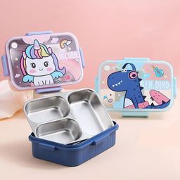 YAMAMA Unicorn And Dino Adventures Kids Lunch Box For Kids 3 Grid Insulated Stainless Steel Lunch Box For Kids Fun And Colorful Dino And Unicorn Design Lunch Box For School and Picnics  (Pack of 1  Color And Design May Vary)-image-32